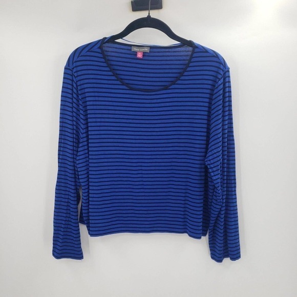 Vince Camuto Striped Cropped Knit Top Womens XL Blue Black Long Sleeve Shirt - Picture 10 of 10